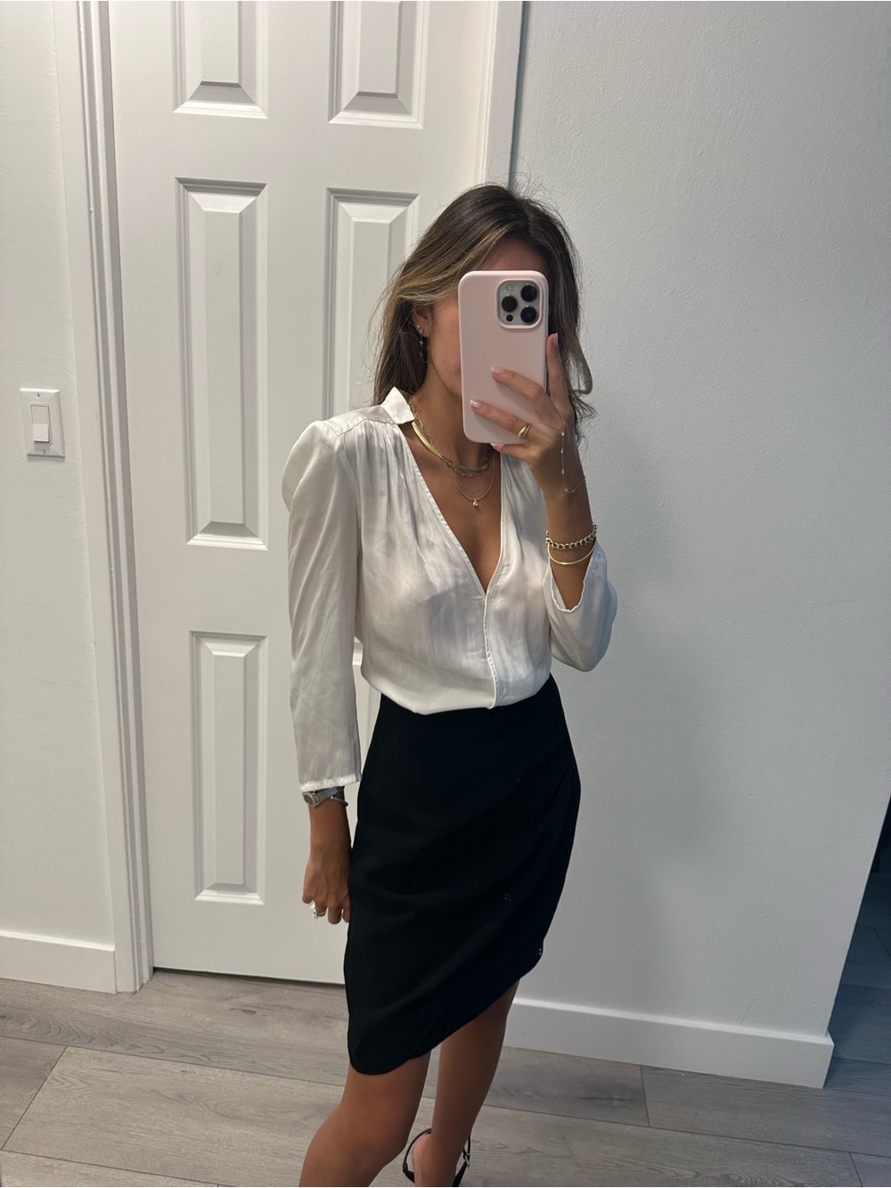 Bash Elegant White V-Neck Puff-Sleeve Blouse for Women